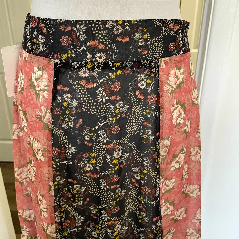 NWT DOWNEAST SKIRT M BOHO FEMININE CHIFFON OVERLAY LINED RUFFLED HEM ZIP ROSE - Picture 3 of 11